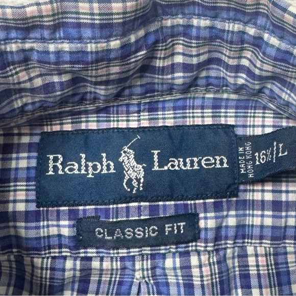Ralph Lauren Men’s Classic Fit Button Down Blue Pink‎ Plaid Shirt  Large 16.5 - Picture 4 of 6